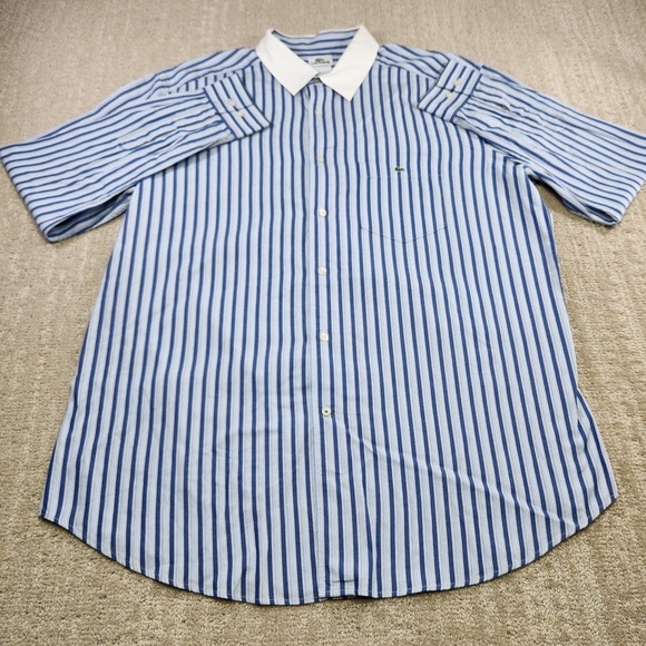 Vintage Lacoste Shirt Men 44 (XL) Vertical Striped Button Up Alligator Logo Blue - Picture 2 of 11